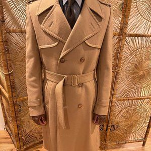 vintage 70's men's double breasted 100% Wool Over Coat SZ 40  fully lined camel